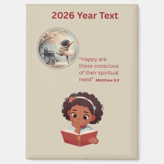 2026 Jaar Tekst Meisje Lezend Magneet (Voorkant)