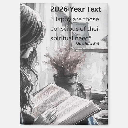 2026 Jaar Tekst Vrouw Lezend Magneet (Voorkant)