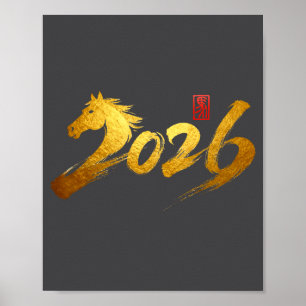 2026 Jaar Van Het Paard Calligrafie Chinese Maan N Poster