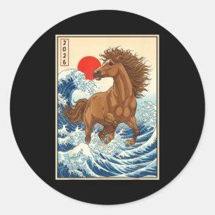 2026 Jaar Van Het Paard Japanse Golf Art Maan Nieu Ronde Sticker