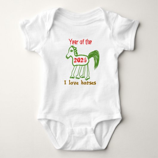 2026 Jaar van het Paard Leuke Groene Paard Romper (Voorkant)
