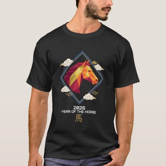 2026 Jaar van het paard Low Poly Geometrisch Chine T-shirt (Voorkant)