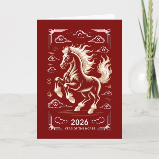 2026 Jaar van het Paard Wenskaarten Kaart (Voorkant)