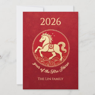 2026 Jaar van het Vuurpaard Chinees Nieuwjaar Feestdagenkaart