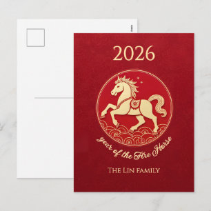 2026 Jaar van het Vuurpaard Chinees Nieuwjaar Feestdagenkaart