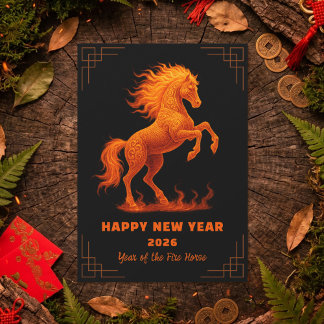 2026 Jaar van het Vuurpaard Chinese Zodiak Feestdagenkaart