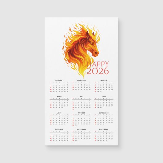 2026 Jaar van het Vuurpaard Magnetische Kalender (Voorkant)