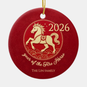 2026 Jaar van het Vuurpaard Persoonlijk Familie Keramisch Ornament