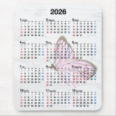 2026 Jaarkalender en Roze Vlinder  Muismat (Voorkant)