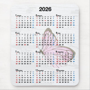 2026 Jaarkalender en Roze Vlinder  Muismat