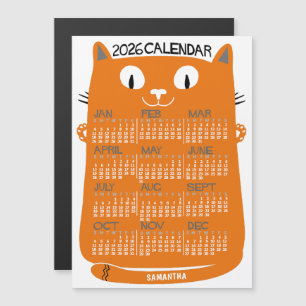 2026 Jaarkalender Mid-Century Oranje Kat Maandelij Magnetische Uitnodiging