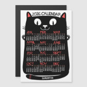 2026 Jaarkalender Mid-Century Zwarte Kat Magneet (Voorkant / Achterkant)
