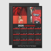 2026 Jaarkalender Zwart Rood Persoonlijke Foto Magnetische Uitnodiging (Voorkant / Achterkant)