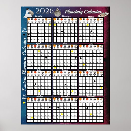 2026 Jaarlijkse Astrologische Maanfase Poster (Voorkant)
