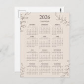 2026 Jaarlijkse Kalender Bloemenlijn Art Minimalis Briefkaart (Voorkant / Achterkant)