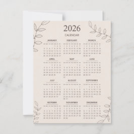 2026 Jaarlijkse Kalender Bloemenlijn Art Minimalis Briefkaart