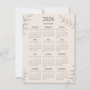 2026 Jaarlijkse Kalender Bloemenlijn Art Minimalis Briefkaart