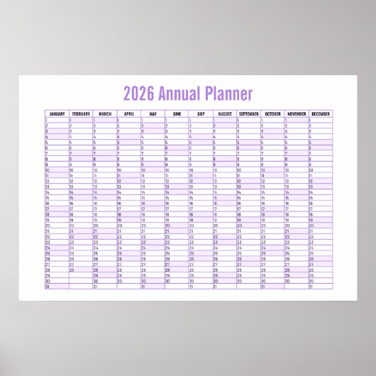 2026 Jaaroverzicht Wand Planner Kalender Poster (Voorkant)