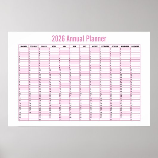 2026 Jaaroverzicht Wandplanner Kalender Poster (Voorkant)