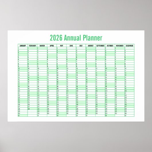 2026 Jaaroverzicht Wandplanner Kalender Poster (Voorkant)