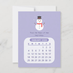 2026 januari Maandelijkse Kawaii Motivatie Kalende Briefkaart