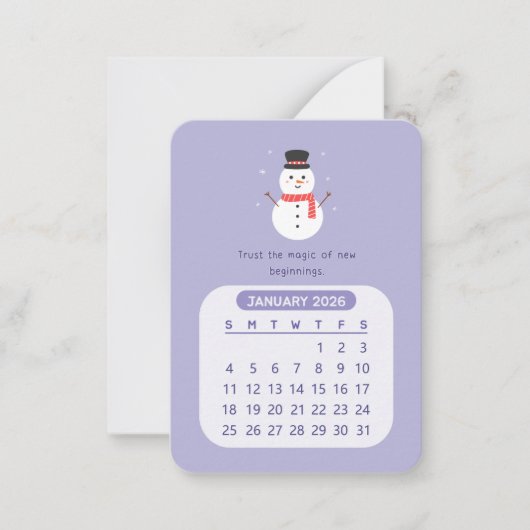 2026 januari Maandelijkse Kawaii Motivatie Kalende Notitiekaartje (Voorkant)