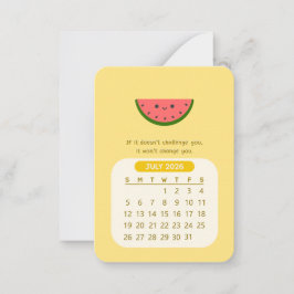 2026 Juli Maandelijkse Kawaii Motiverende Kalender Notitiekaartje