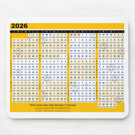 2026 Julián Date (Day-Number) Calendar Mousepad Muismat (Voorkant)