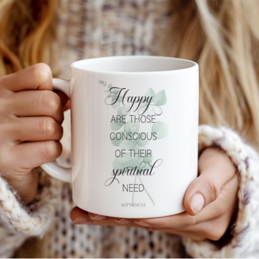 2026 JW Jaar Tekst Mattheüs 5:3 Groene Eucalyptus Koffiemok