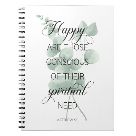 2026 JW Jaar Tekst Mattheüs 5:3 met Eucalyptus Notitieboek (Voorkant)