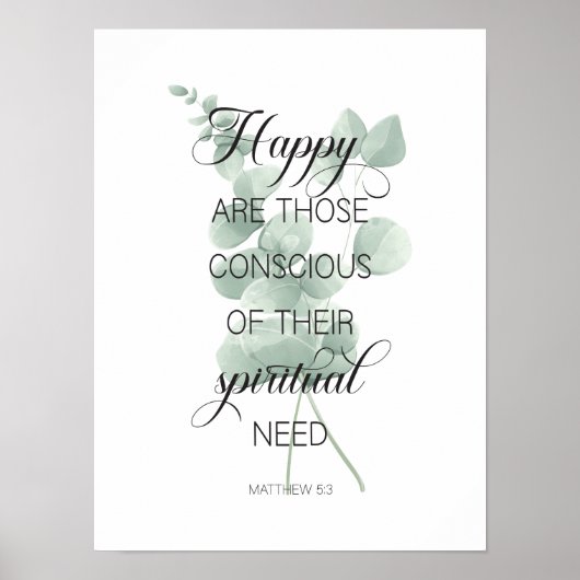 2026 JW Jaar Tekst Mattheüs 5:3 met Eucalyptus Poster (Voorkant)