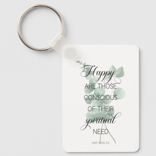 2026 JW Jaar Tekst Mattheüs 5:3 met Eucalyptus Sleutelhanger (Voorkant)