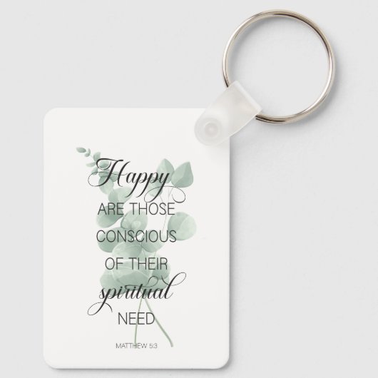 2026 JW Jaar Tekst Mattheüs 5:3 met Eucalyptus Sleutelhanger (Achterkant)