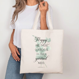 2026 JW Jaar Tekst Mattheüs 5:3 met Eucalyptus Tote Bag