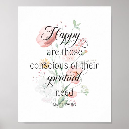 2026 JW Jaar Tekst Mattheüs 5:3 met Lente Bloemen Poster (Voorkant)