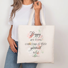 2026 JW Jaar Tekst Mattheüs 5:3 met Lente Bloemen Tote Bag