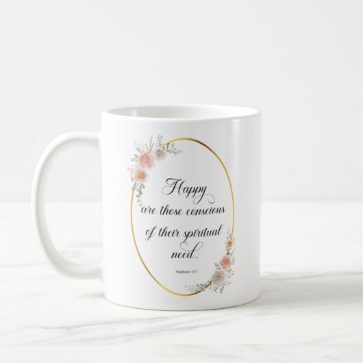 2026 JW Jaar Tekst Mattheüs 5:3 met Rozen Koffiemok (Links)