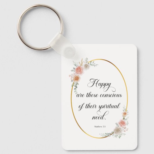 2026 JW Jaar Tekst Mattheüs 5:3 met Rozen Sleutelhanger (Voorkant)