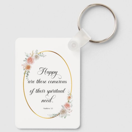 2026 JW Jaar Tekst Mattheüs 5:3 met Rozen Sleutelhanger (Achterkant)