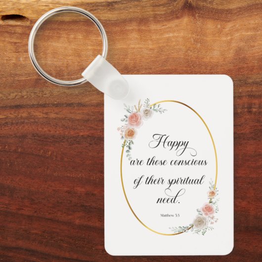 2026 JW Jaar Tekst Mattheüs 5:3 met Rozen Sleutelhanger (Voorkant)
