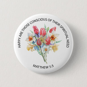 2026 JW Jaar Tekst Mattheüs 5v3 Lente Bloemen Ronde Button 5,7 Cm