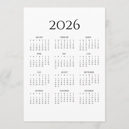 2026 JW Year Text Calendar Card Programmakaart (Achterkant)