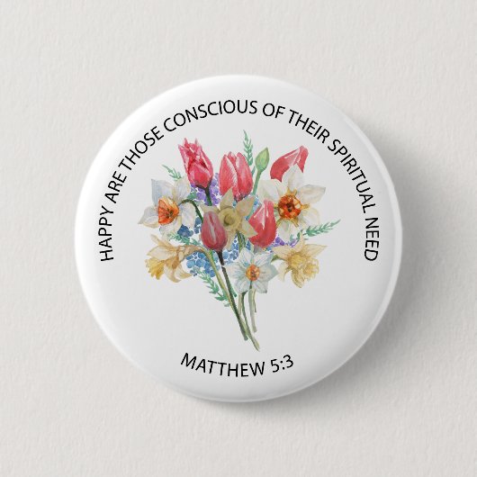 2026 JW Year Text Matthew 5v3 Spring Flowers Ronde Button 5,7 Cm (Voorkant)