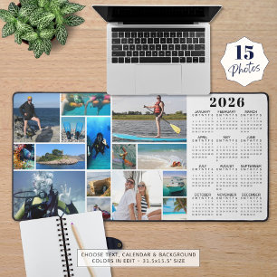 2026 Kalender 15 Foto's Monogram Aangepaste kleure Bureaumat