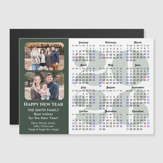 2026 Kalender 2 Foto Modern Sage Green Magnetic (Voorkant / Achterkant)