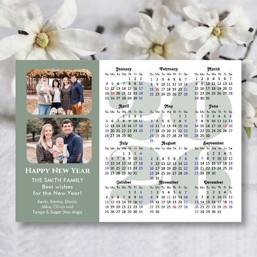 2026 Kalender 2 Foto Modern Sage Green Magnetic