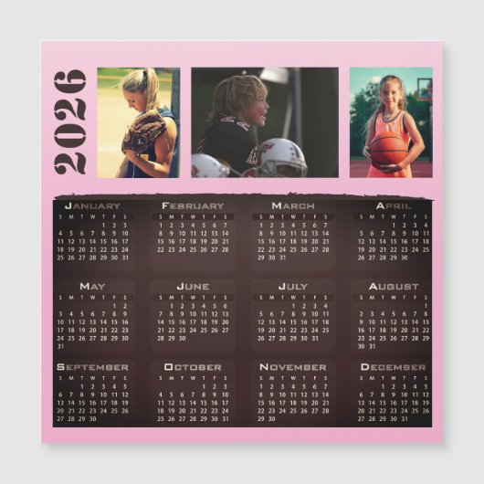 2026 Kalender 3 Foto Collage Magneet Kaart (Voorkant)