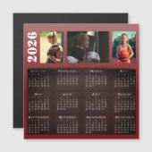 2026 Kalender 3 Foto Collage Magneet Kaart (Voorkant / Achterkant)