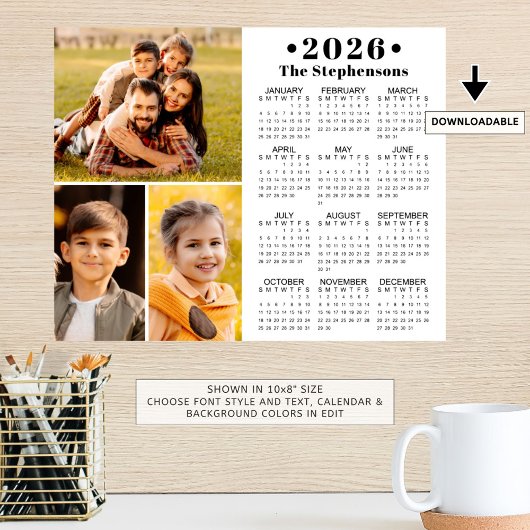 2026 Kalender 3 Fotocollage Gepersonaliseerd Poste Poster