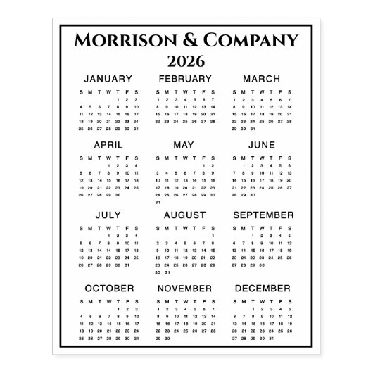 2026 Kalender #3 Vier rijen, Drie kolommen, Naam Rubberstempel (Afrduk)